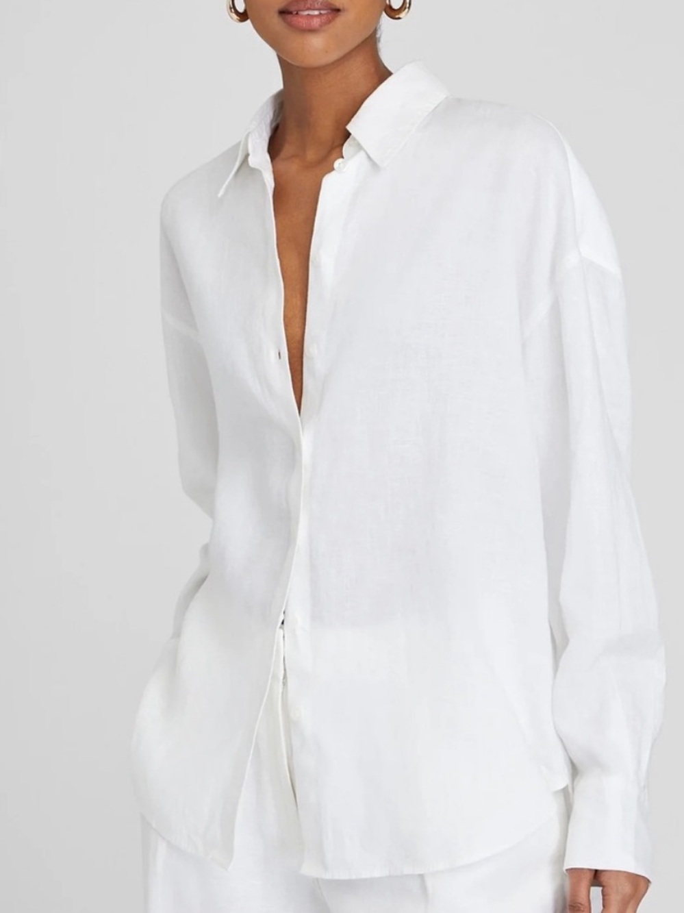 Club Monaco White Linen Relaxed Fit Button-Down Shirt - Picture 2 of 5